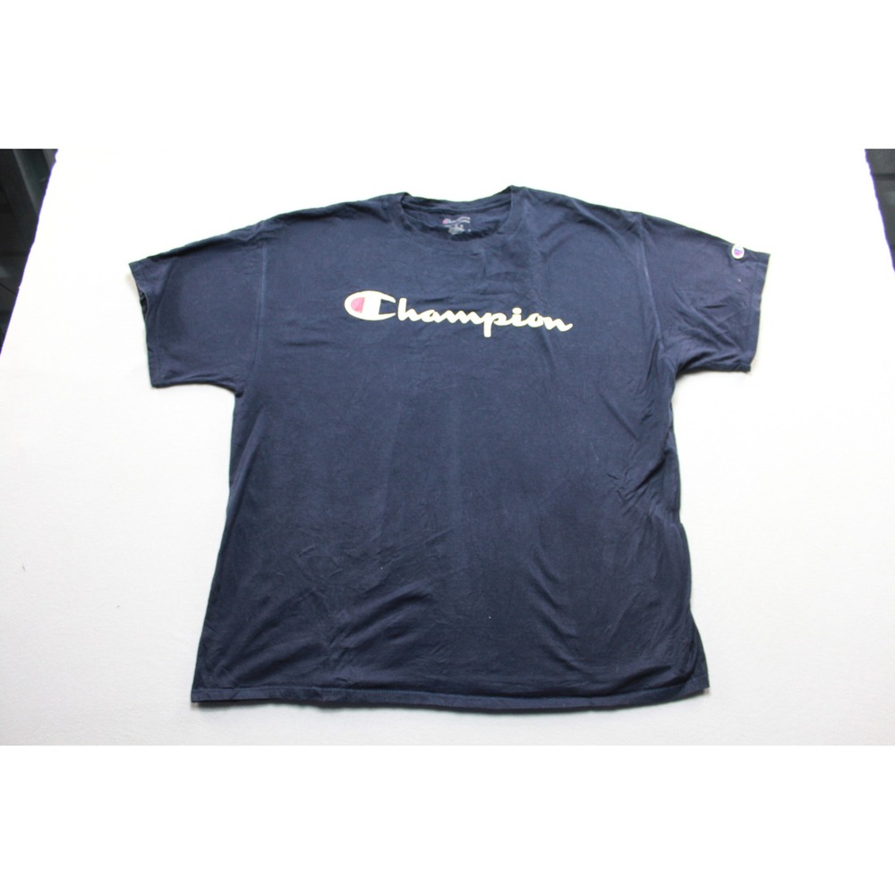 Champion T-Shirt Mens Extra Large Navy Blue Excellent Script Logo Short Sleeve